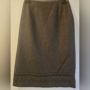 Neiman Marcus Brown Pencil Skirt with Laser-Cut Hem Detail